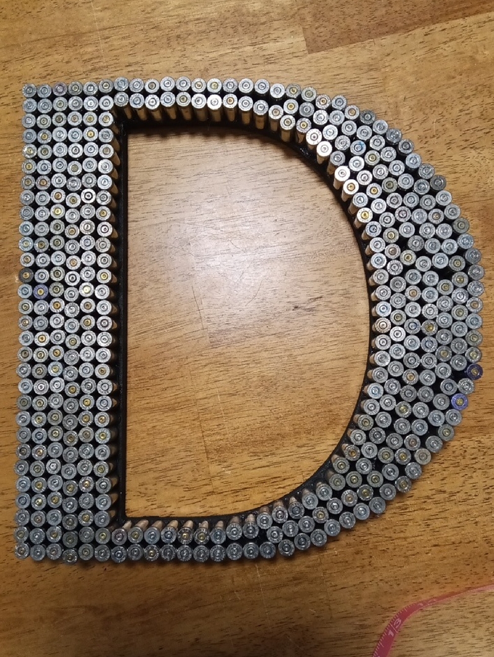 Hand Crafted Silver Letter D Wall Art Using Spent Shell Casings